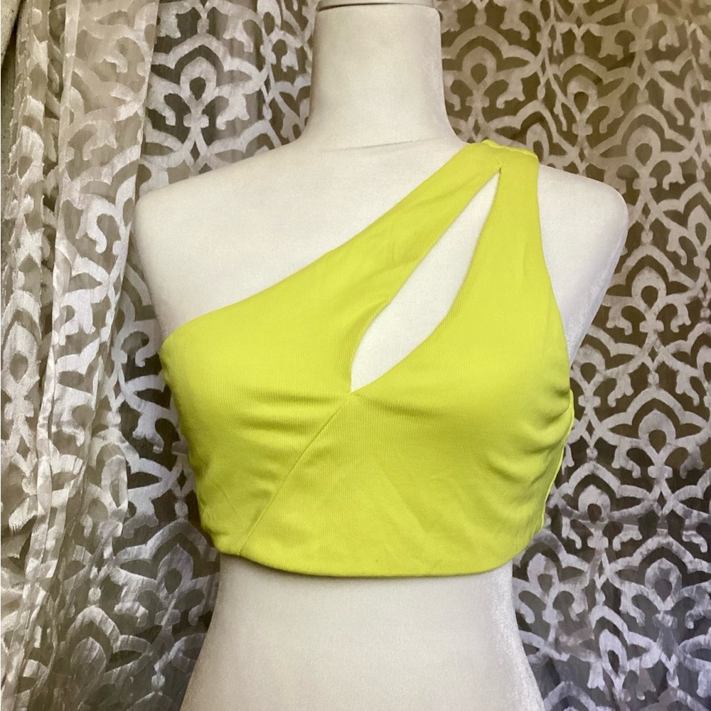 REVOLVE NWTags Michael Costello Nelle One-Shoulder Lime Crop Top Size medium - Picture 2 of 5